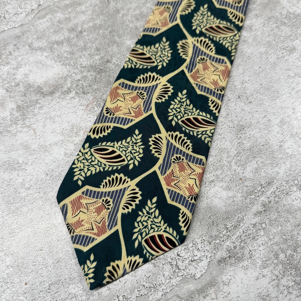 Christian Dior 100%‎ Silk Tie Mens One Size Green Floral Made In USA Necktie